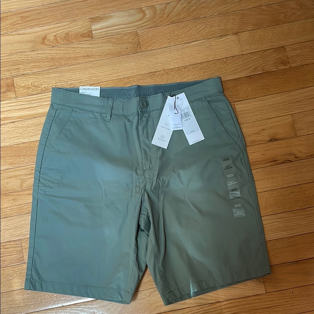 Calvin Klein Green Flat Front Shorts Casual Style